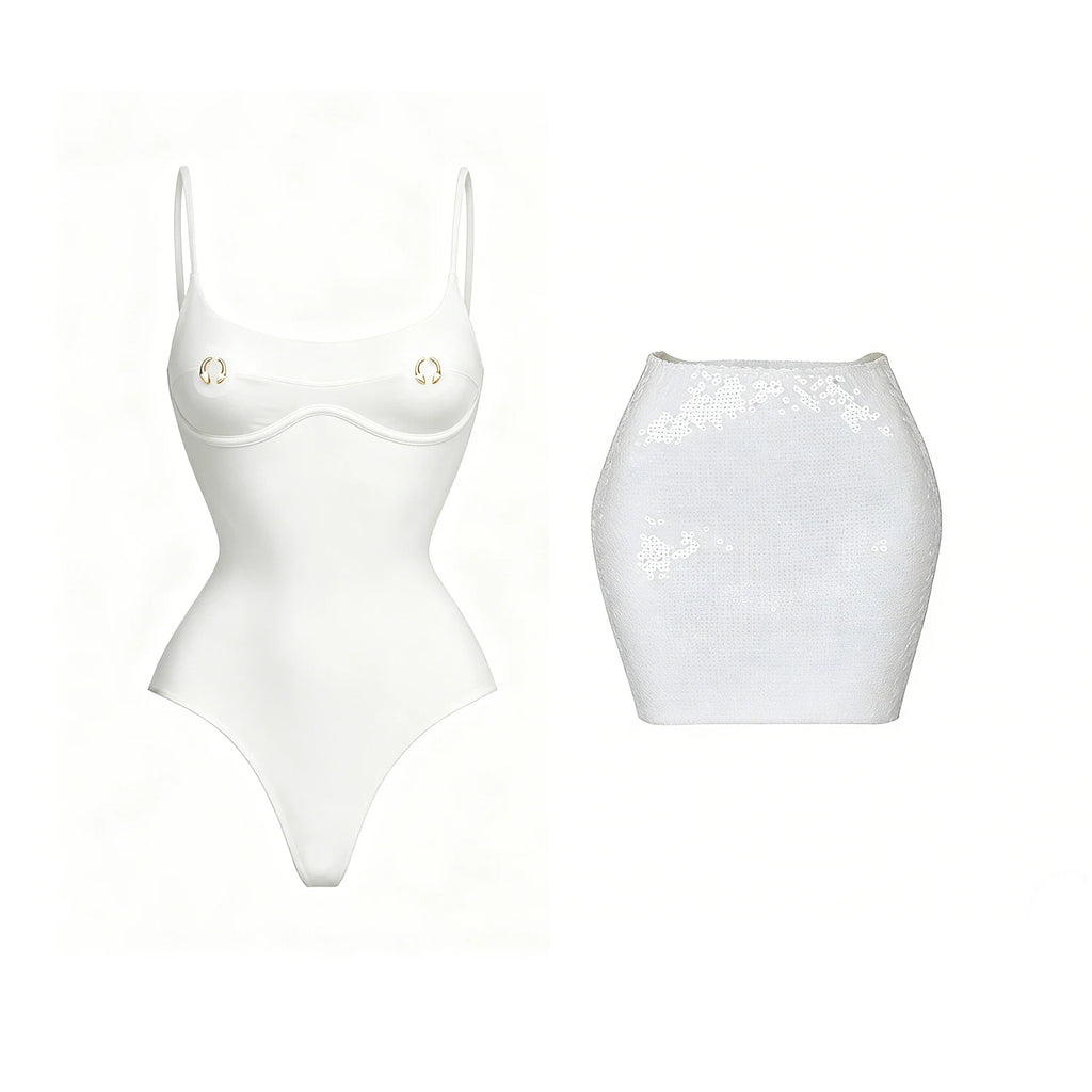 Two Piece Bikini Set Bandeau Top And High Cut Bottom For Women Monochrome Beachwear With Sleek Flattering Fit