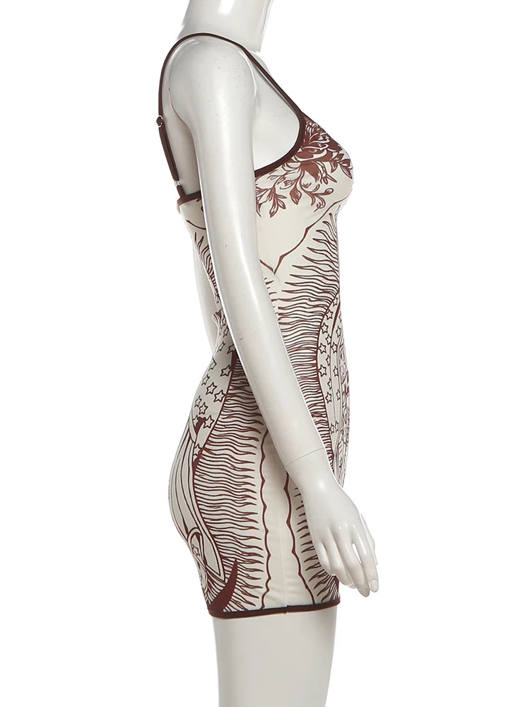 See Through Sling Dress Backless Mini For Women Flirty Cartoon Print