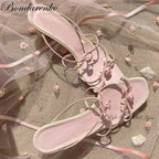 Vintage Rose Slippers With Flowers Strappy Low Heel Mules