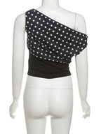 Polka Dot Off Shoulder Crop Top With Skew Collar And Ruched Backless