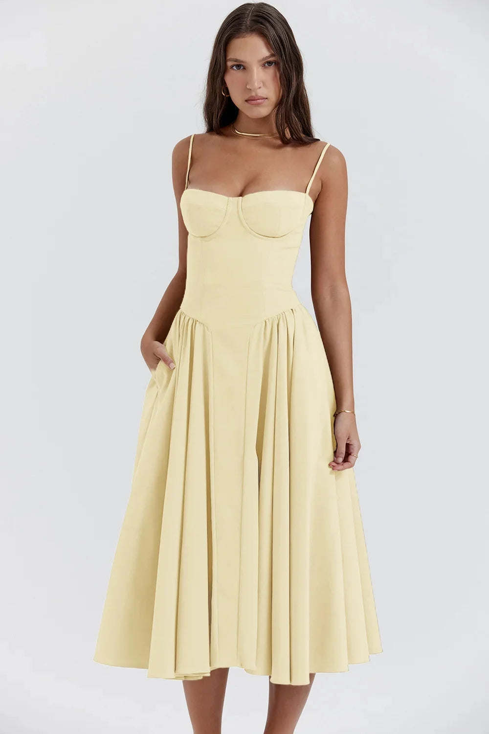 Backless Suspender Midi Dress Sleeveless A Line Style For Evening Wear