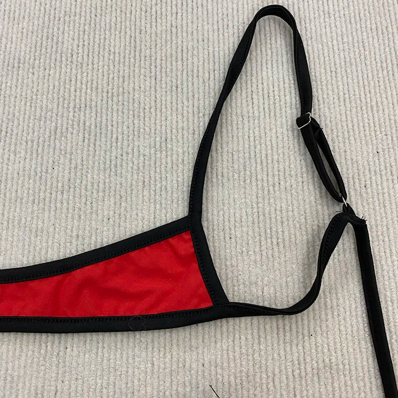 Y2K Retro Contrast Color Bikini With Backless Design And Adjustable Straps For Summer Beachwear