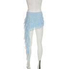 Irregular Mesh Ruffle Edge Low Waist Short Skirt