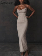 Elegant Halter Maxi Dress With Spaghetti Straps
