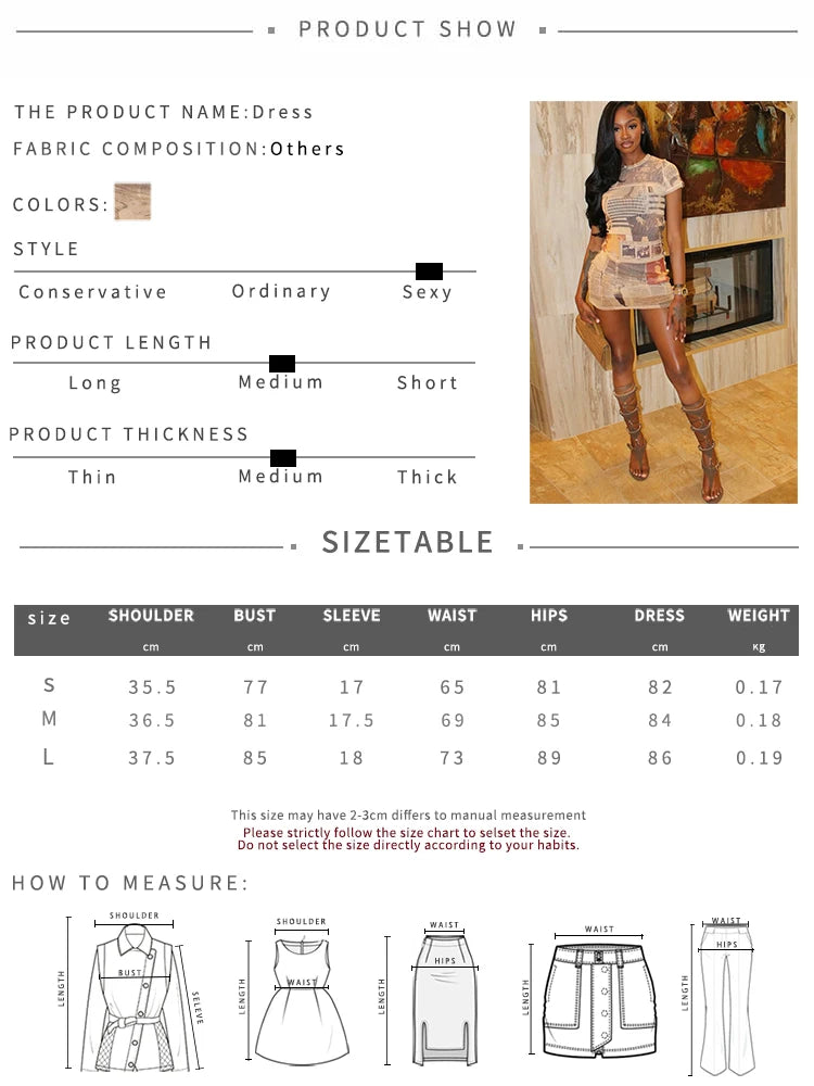 Fashion Newspaper Print Bodycon Dress With O Neck And Short Sleeves