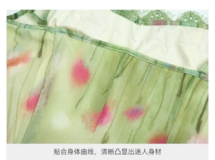 Oil Paint Swirl Dyed Dress Set With Strap Camisole And Long Skirt
