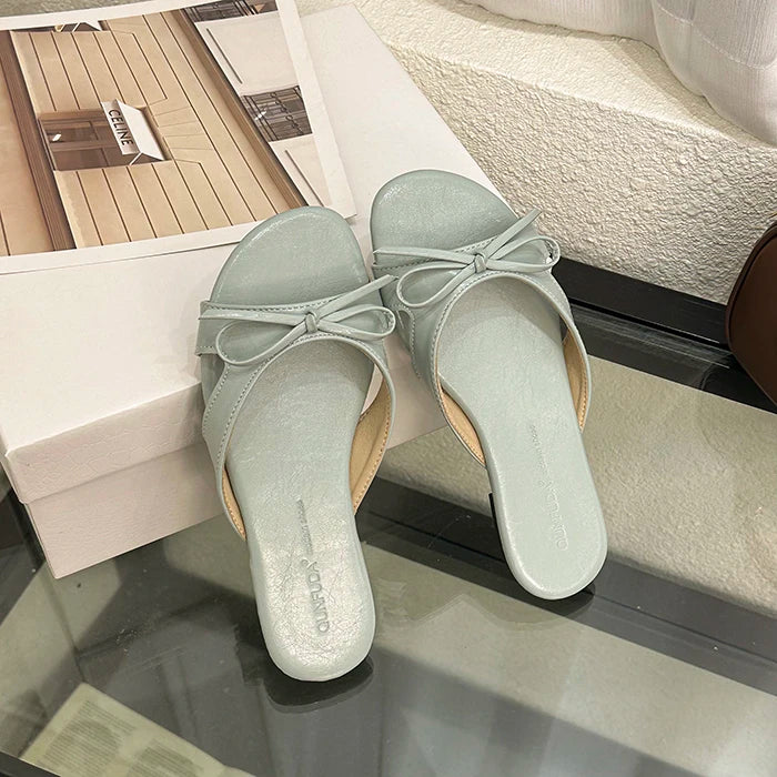 Butterfly Knot Open Toe Slides For Women Non Slip Flats