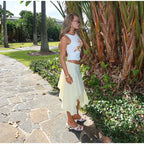Soft Ruffle High Waist Midi Skirt With Asymmetrical Hem