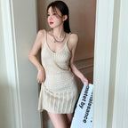 Hollow Knit Dress For Women With High Waist Short