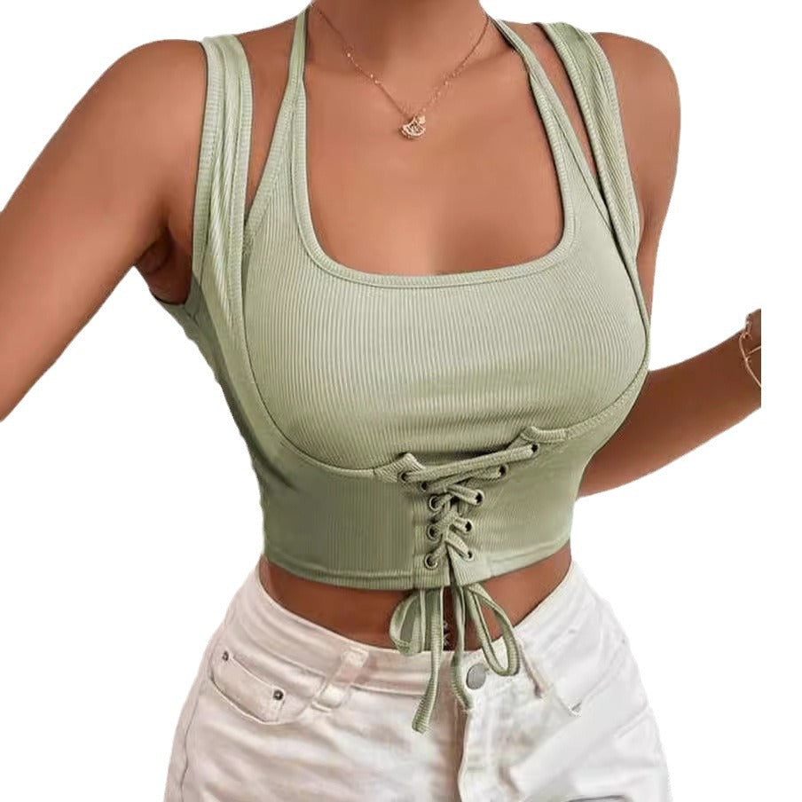 Sleeveless Tie-Up Top Ultra Short Length