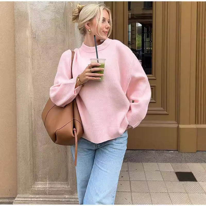 Cozy Crew Neck Pullover Sweater For Women Soft Winter Knit