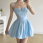 Blue High Waist Sleeveless Dress