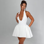 Deep V Neck Halter Backless Mini Dress