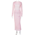 Pink Backless Knit Sweater Dress With High Waist And Long Silhouette