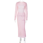 Pink Backless Knit Sweater Dress With High Waist And Long Silhouette