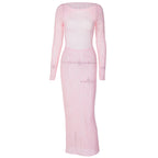 Pink Backless Knit Sweater Dress With High Waist And Long Silhouette