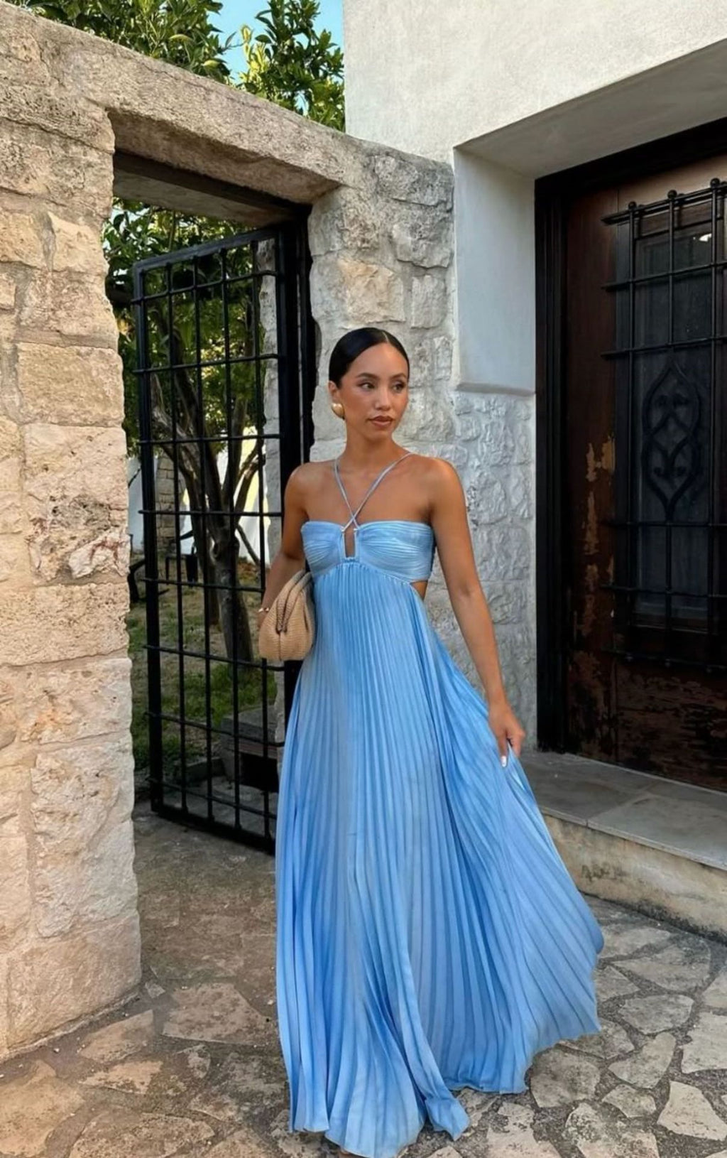 Pleated Sleeveless Sling Dress