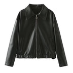 Elevated Casual Faux Leather Jacket With Lapel Zipper For Women