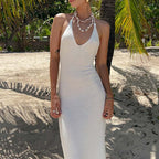 White Suspender Knit Dress With 3D Pattern And Relaxed Fit