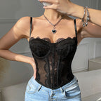 Sultry Lace Open-Back Corset Tank Top With Spaghetti Straps