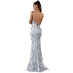 V-Neck Sequined Backless Maxi Dress - High Waist Prom Gown