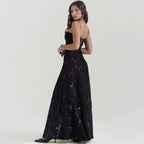 Suspender Lace Long Dress With Strapless Collar