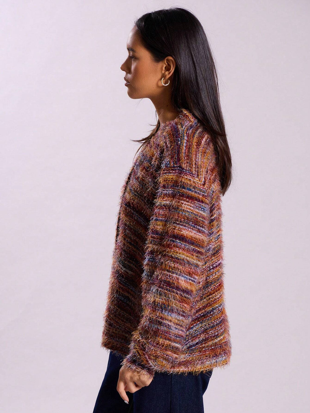 Cozy Stripe Knitted Button Cardigan Cropped V Neck Sweater For Women