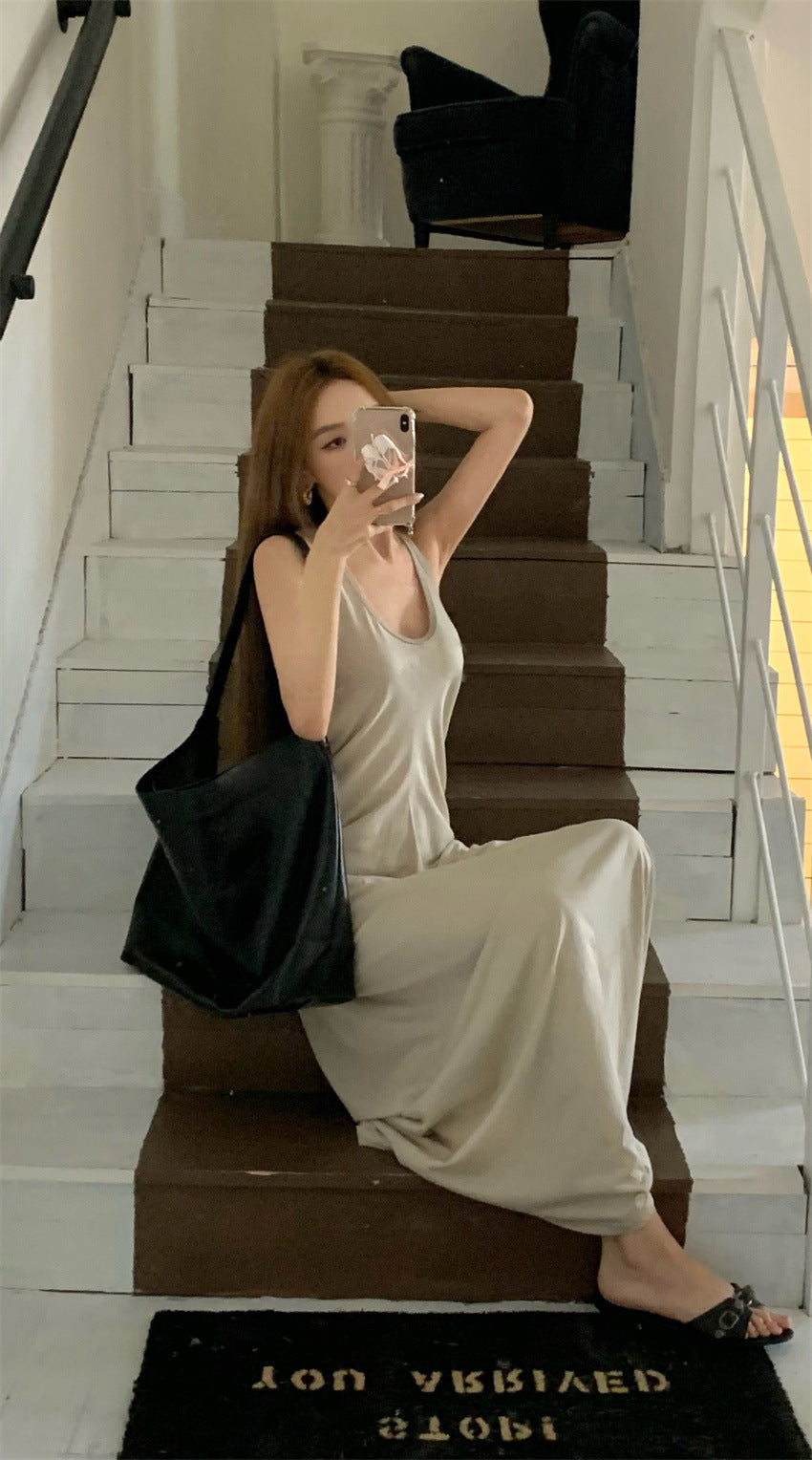 Sling Dress In Cotton High Waist Sleeveless