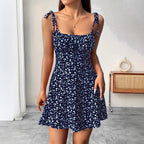 French Floral Strap Dress With Suspender Skirt