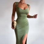Women's Sleeveless Backless Slit Dress with Back Tie