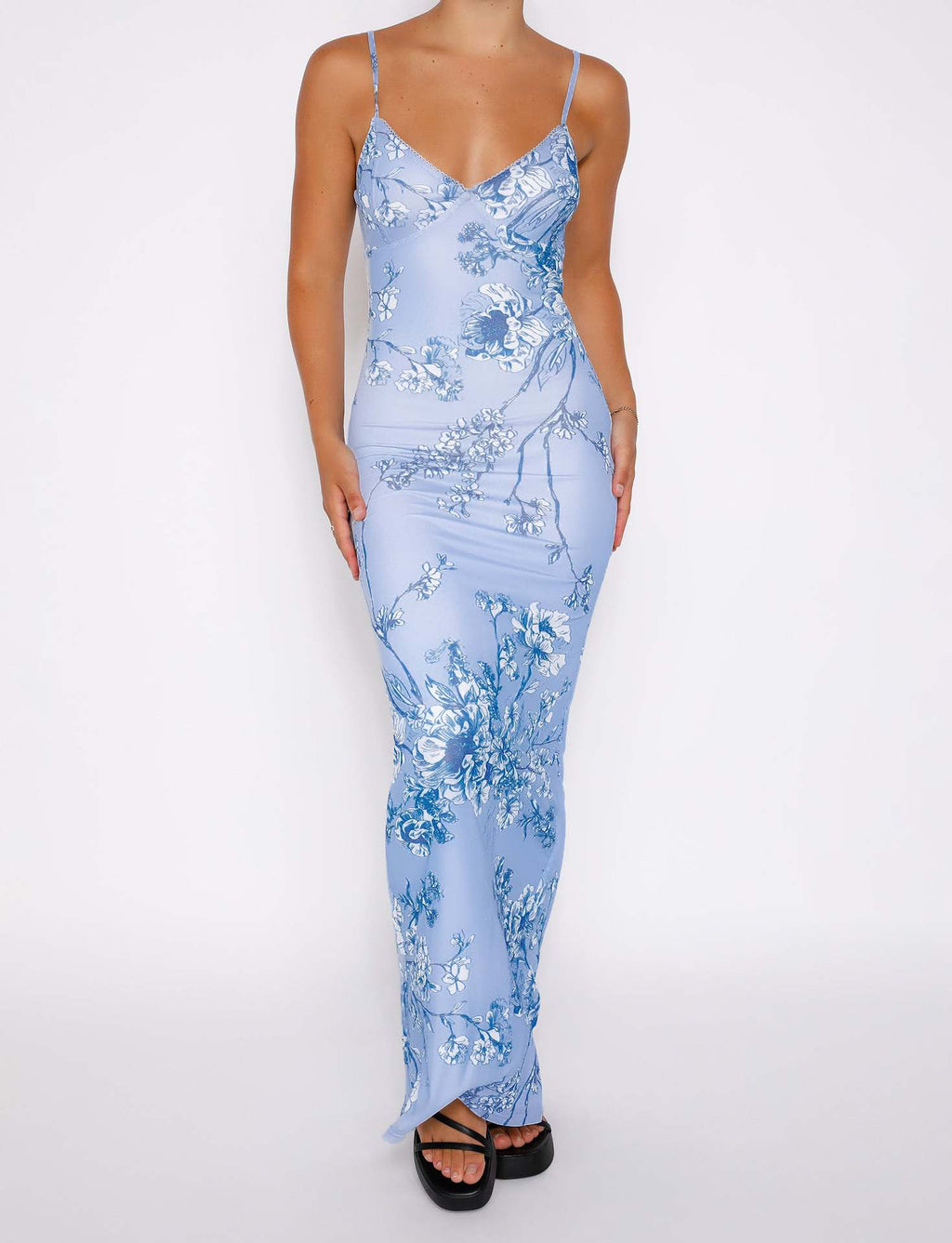 Y2K Slim Floral Print Slip Dress  Maxi