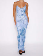 Y2K Slim Floral Print Slip Dress  Maxi