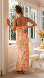 Maple Leaf V Neck Flounce Dress