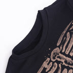 Retro Skeleton Print Top For Women Dark Round Neck Short Sleeve Slim Fit