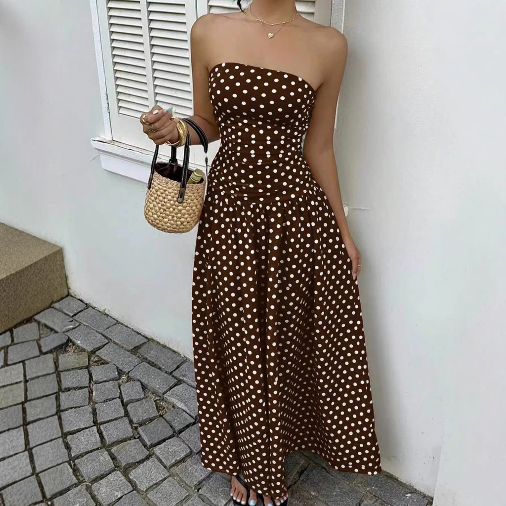 Elegant Polka-dot Off-shoulder High-waist Strapless Dress