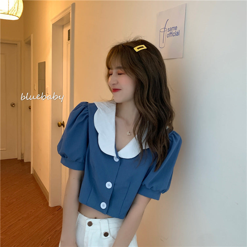 Icy Silk Bubble Sleeve Blouse With Net Details