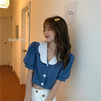 Icy Silk Bubble Sleeve Blouse With Net Details