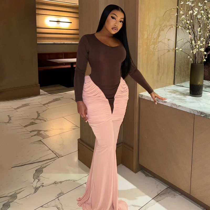Pink/Brown Women's Mid-length Dress