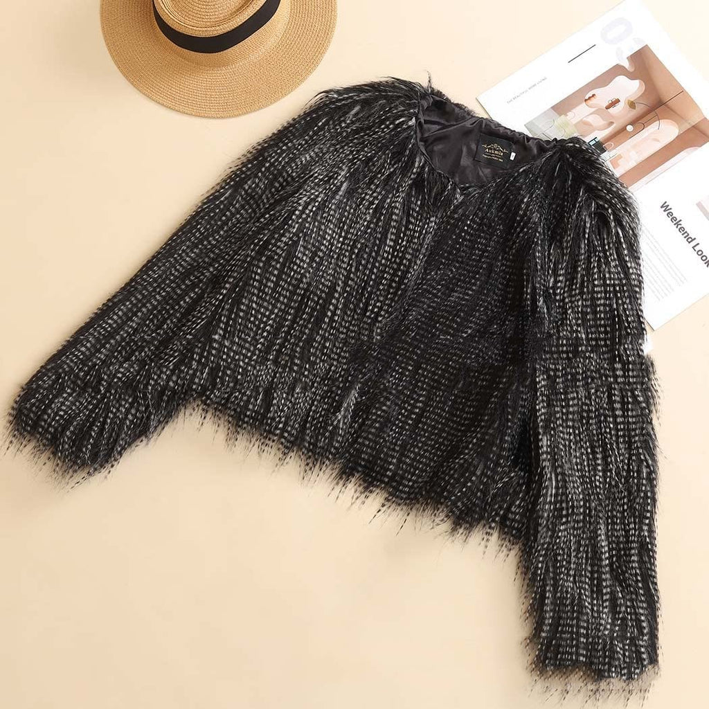 Cozy Chic Faux Fur Short Coat Tassel Details Black