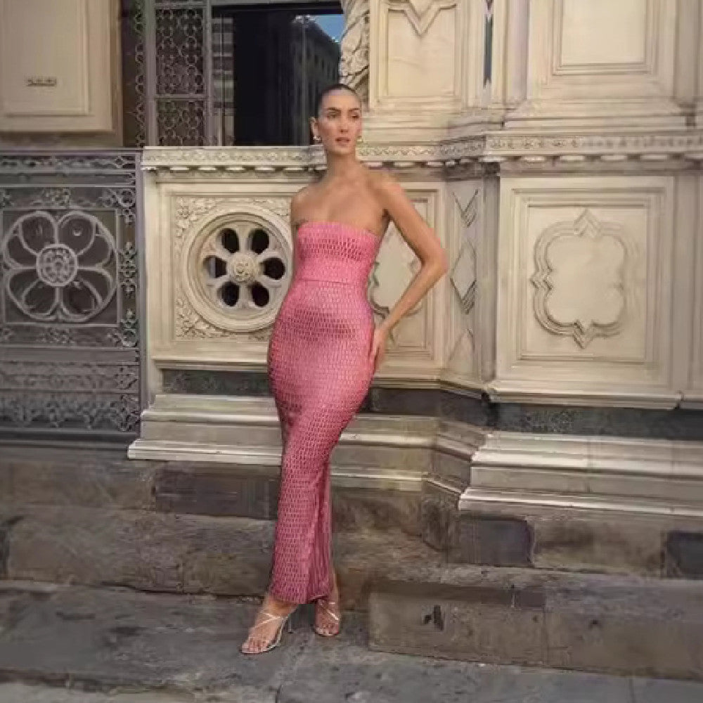 Elegant Banquet Evening Gown With Tube Top And Sleek Tight Skirt In Solid Colors