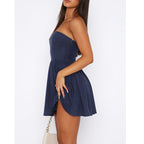 Backless Tube Top Dress With Swing Skirt