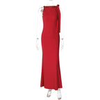 One-Shoulder Ribbon Long Dress Slim Fit Sleeveless Evening Party