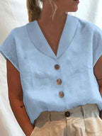 Airy Cotton Linen Button Top Sleeveless Loose-Fit Chic Blouse