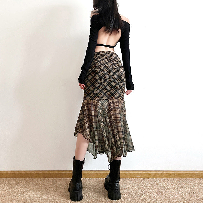 Chic Pleated Plaid A Line Midi Skirt In Black