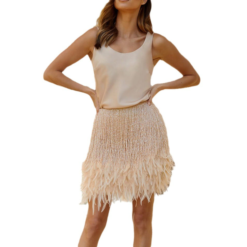 Elegant Tassel Strapless Mini Skirt Set