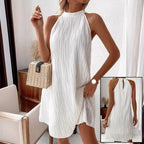 Pure Color Halter Backless Dress for Women