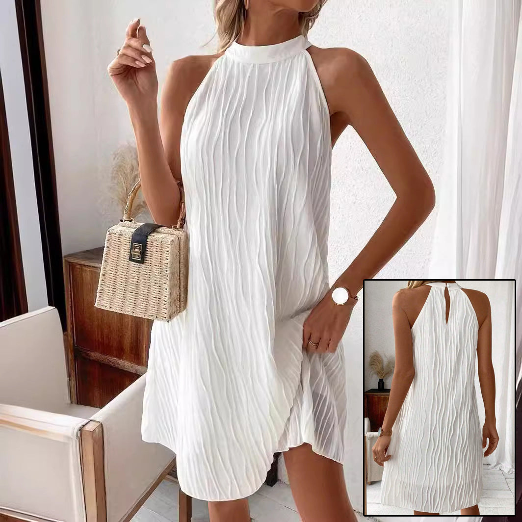 Pure Color Halter Backless Dress for Women