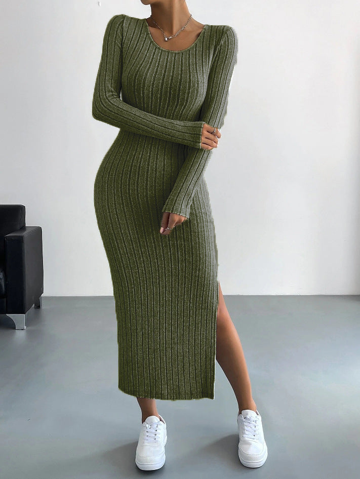 Elegant Knit Maxi Dress With Hip Skirt Silhouette For Women