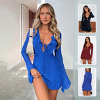 Women's Y2K Ruffled V-Neck Lace-Up Mini Dress