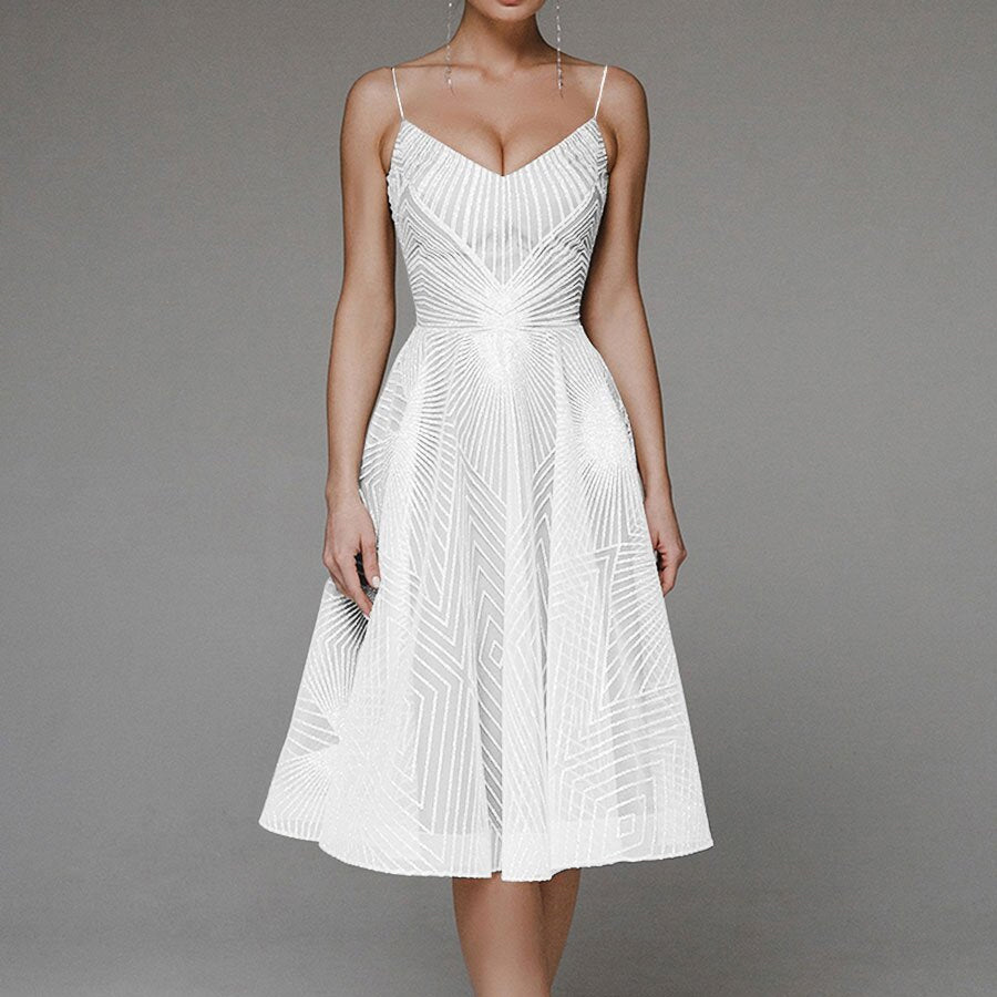 Embroidered Sling Dress Sleeveless